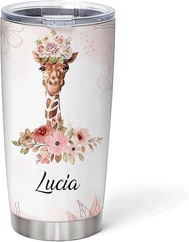 Hyturle - Vaso de jirafa personalizado con aislamiento de acero inoxidable de 20 onzas, 30 onzas, taza de viaje para café, taza con tapa, regalos