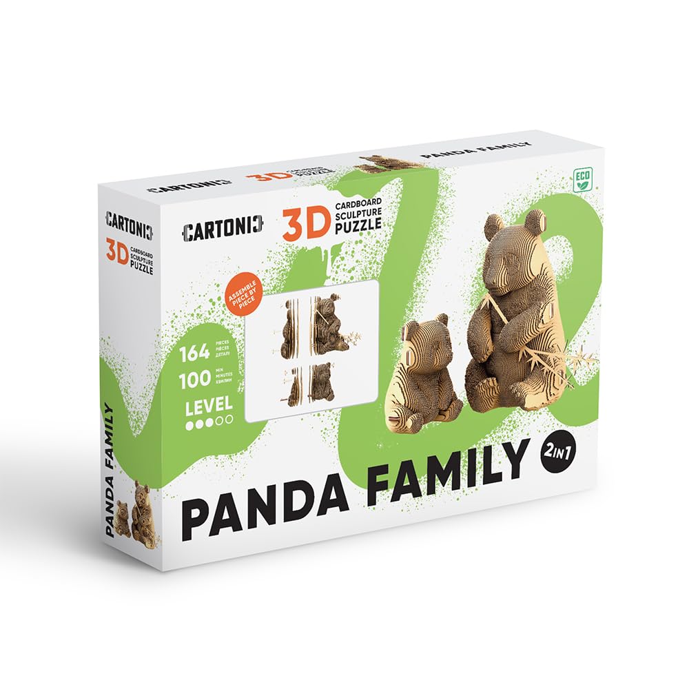 Panda Famille Puzzle 3D en Carton – Coffret 2 Maquettes | 164 Pièces – Kit Sculptures DIY à Peindre, Matériaux Recyclés, Ados & Adultes, Idée Cadeau Déco