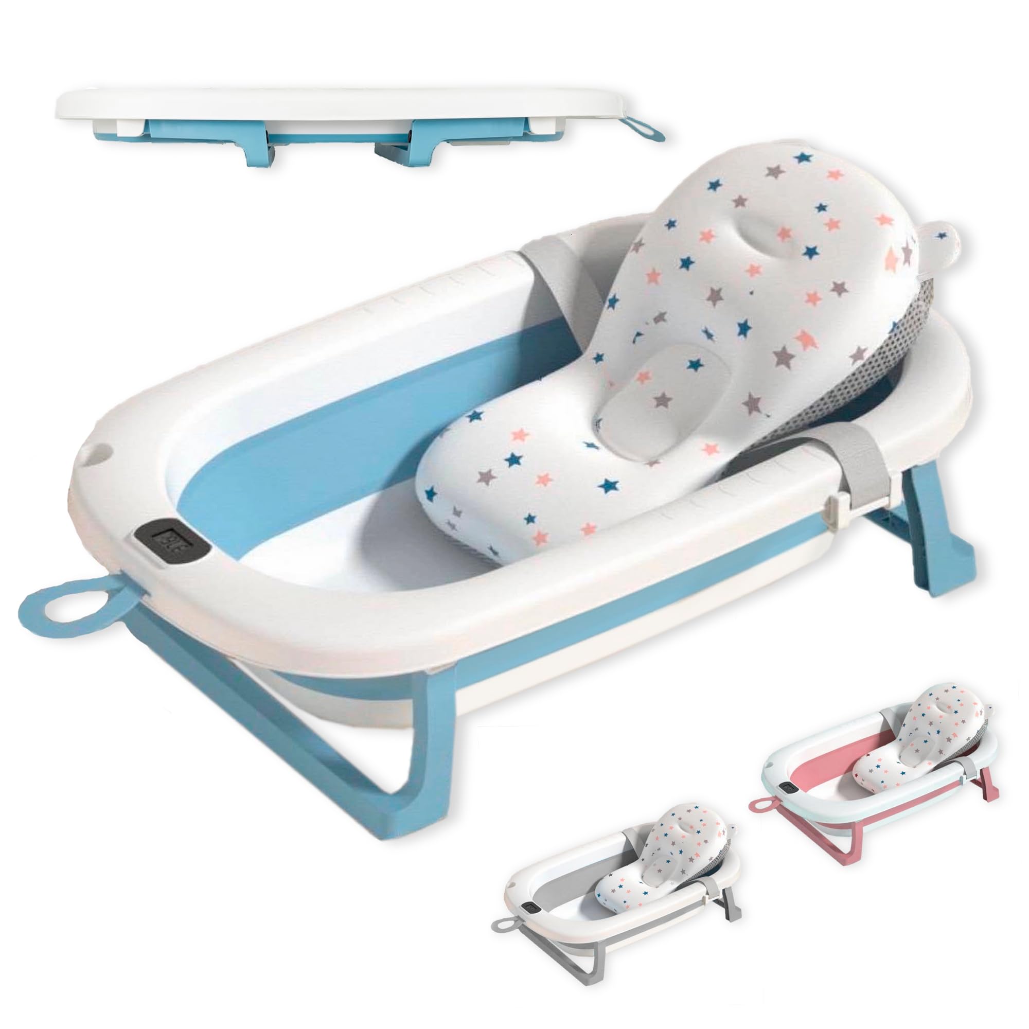 JUPPLIES Bañera Bebé Plegable con Cojín Ergonómico, Termómetro Digital y Patas Antideslizantes | Portátil, Compacta y Segura para Recién Nacido (Gris SIN estructura metálica) — view 12
