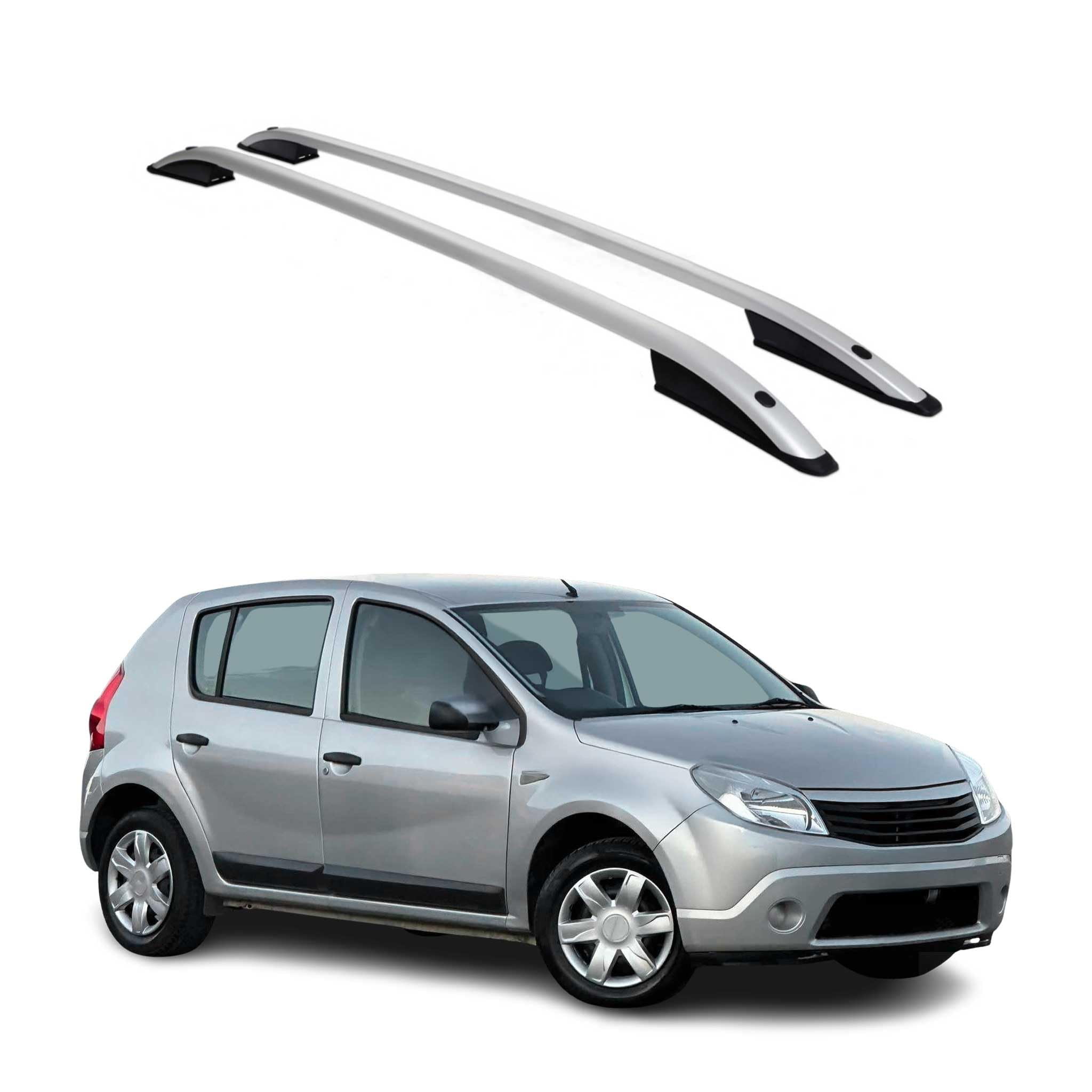 OMAC Lot de 2 barres de toit en aluminium argenté pour Sandero 2008-2012