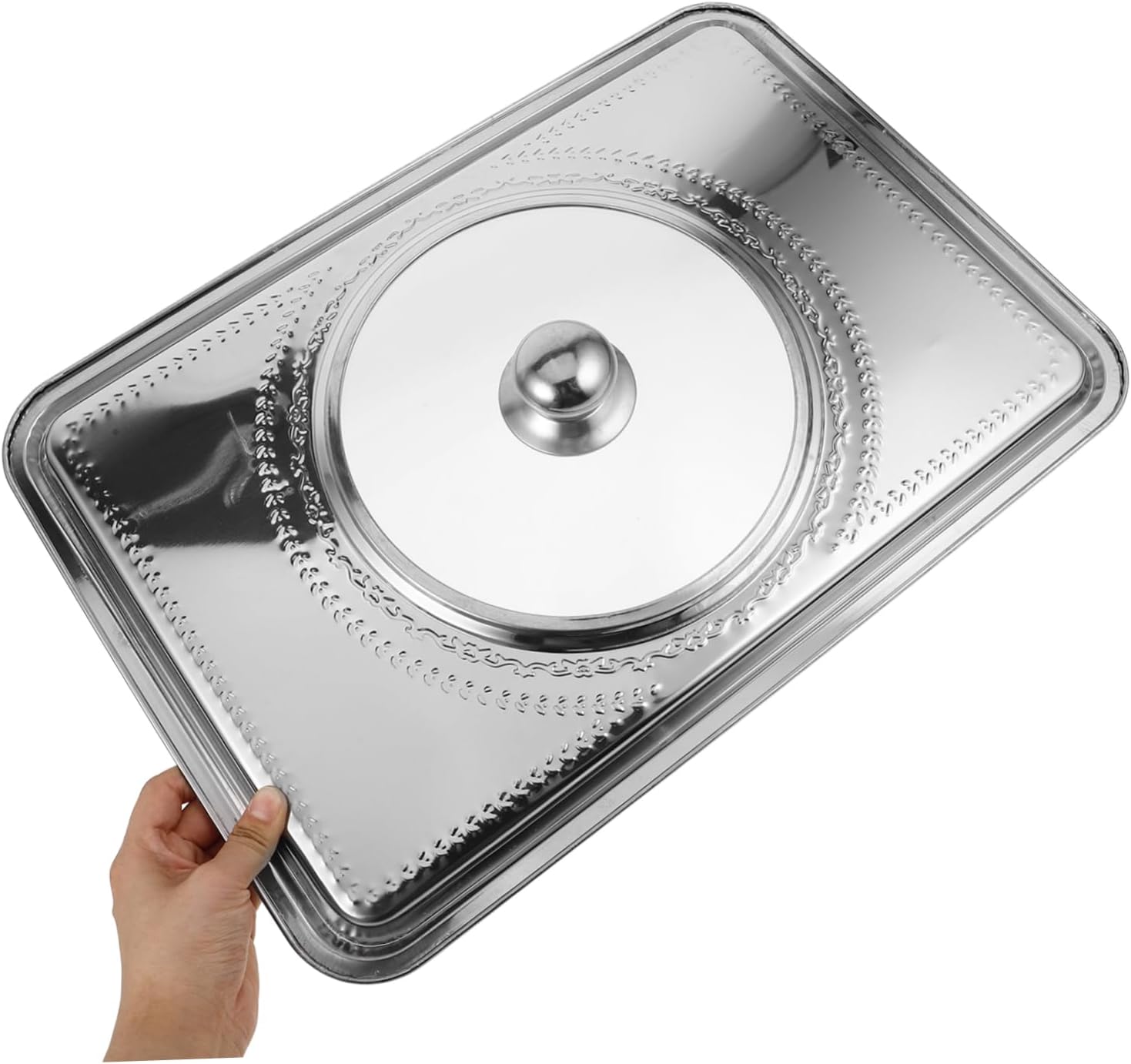 Stainless Steel Kitchen Plate Lid Heat Resistant Seafood Pan Cover with Transparent Design for Easy Viewing for Buffet Catering and Home Use