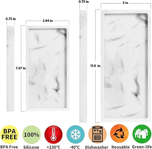 Miniatura 2 de Juego de 2 bandejas rectangulares de silicona para tocador de baño, bandeja de baño flexible inastillable, bandeja dispensadora de jabón de silicona