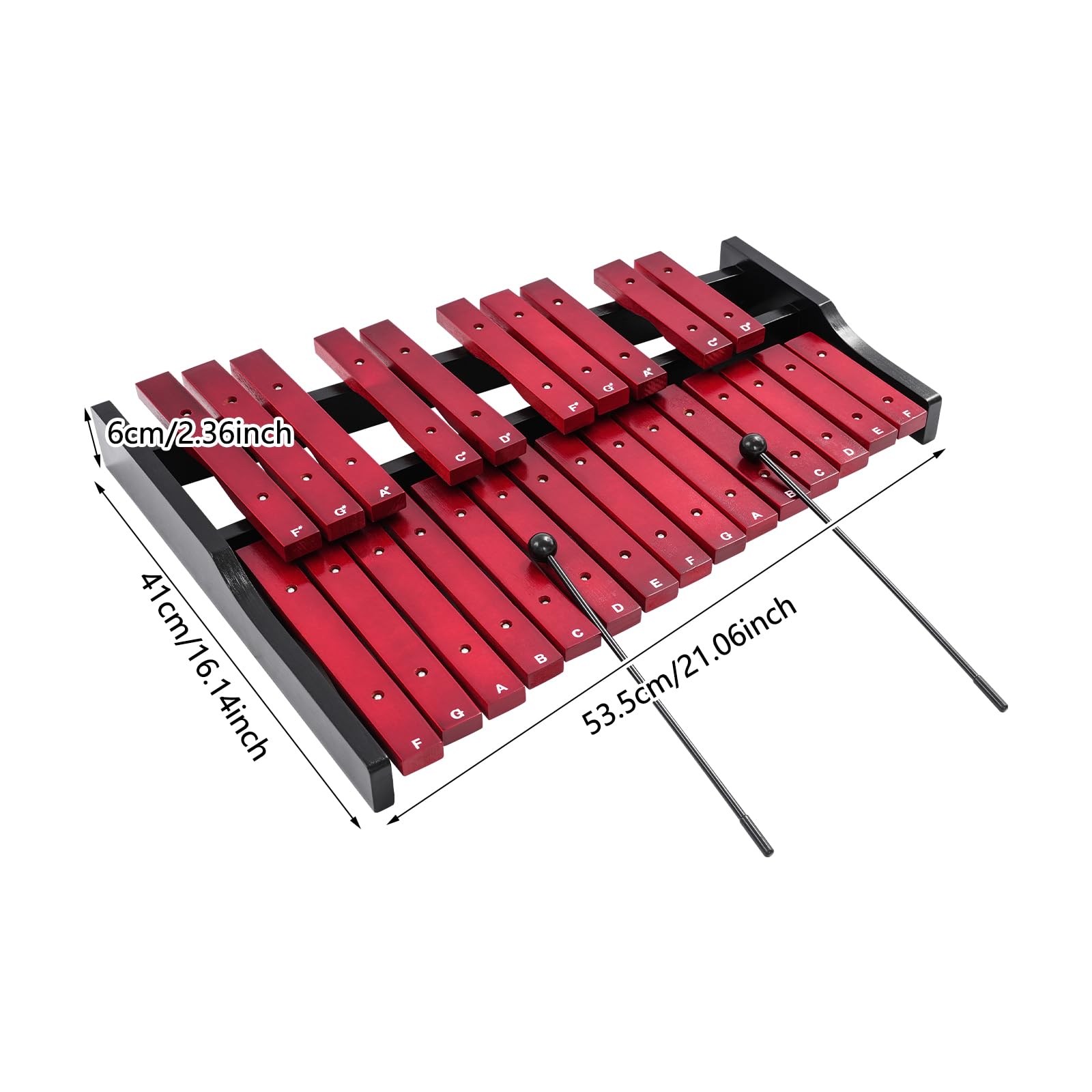 Xilofono a 25 note in legno, carillon con 2 bacchette e custodia per il trasporto, strumento musicale per bambini, adolescenti, adulti (rosso)
