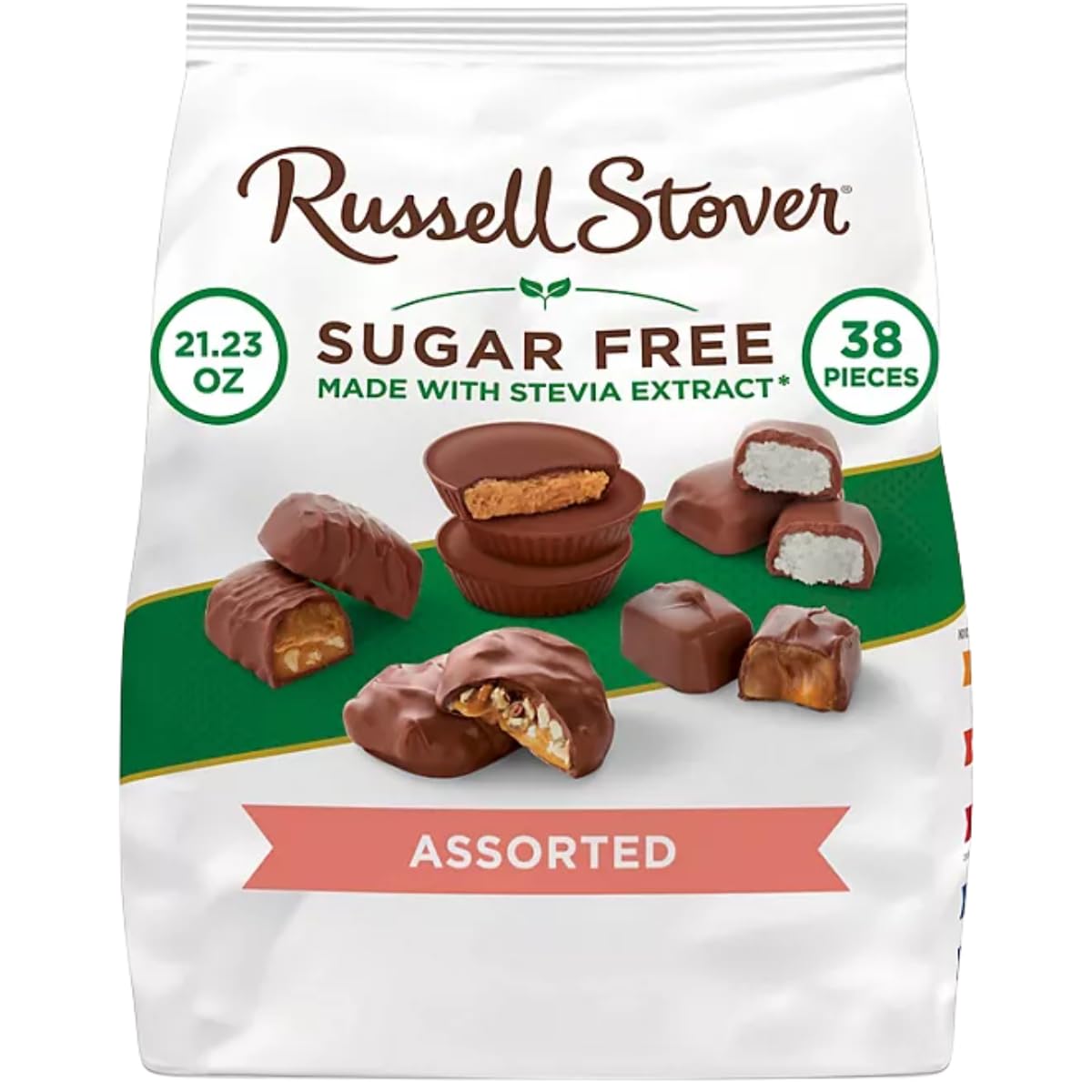 Russell Stover Assorted Chocolates Candies Individually Wrapped Made With Stevia Extract 21.23 Ounce Pack Sugar Free