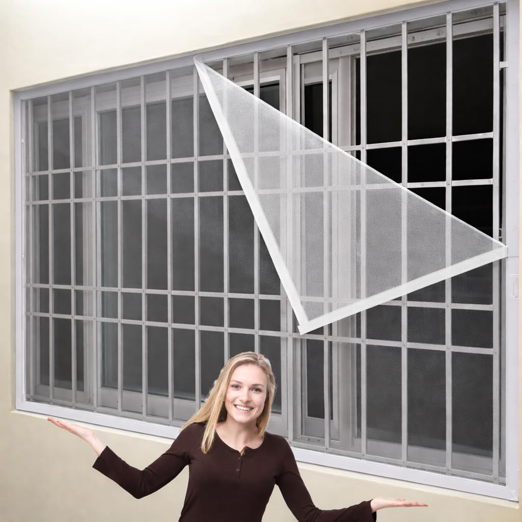 BLEMY Window Mosquito Net for Home with VelcroSize (3X5 FEET, 36X60 INCH, 90X150 CM) White Color No Drill Easy Installation | Fine Mesh Polyester | Reusable|-image-38