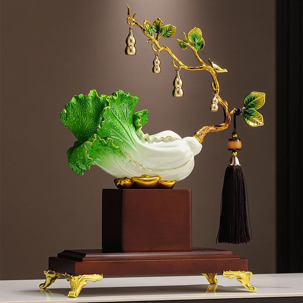 Chińskie drzewo fortuny Statua Feng Shui Rzeźby Feng Shui Figurka kapusty Chińska statua bogactwa Dobrobyt Drzewo pieniędzy Bonsai Figurki bogactwa Żywica Świąteczne jedzenie Biuro,Green