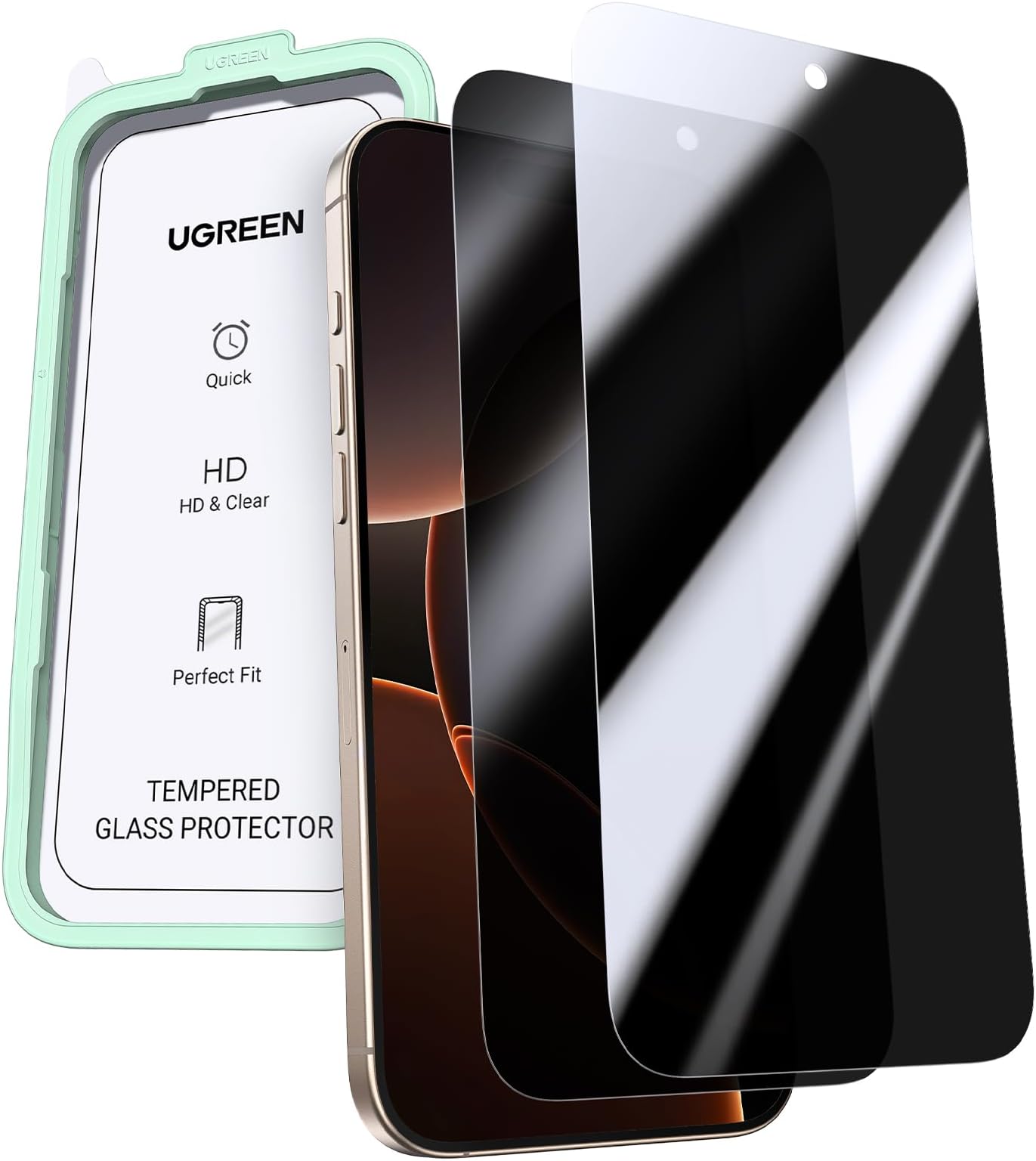 UGREEN iPhone 16 Pro Max Screen Protector Privacy 6.9'' 100% Privacy Protection Ultimate Drop Protection 1:1 Full Coverage Anti Spy Screen Protector 9H Tempered Glass Fit for Most Case 2 Pack