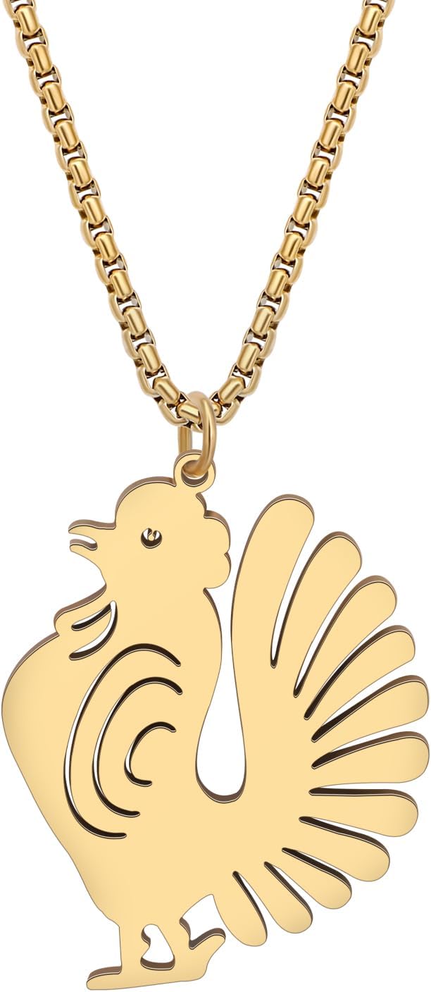 Stainless Steel Rooster Hen Chicken Necklace Farm Animals Jewelry Trendy Gifts for Women Girls Pendant Charms