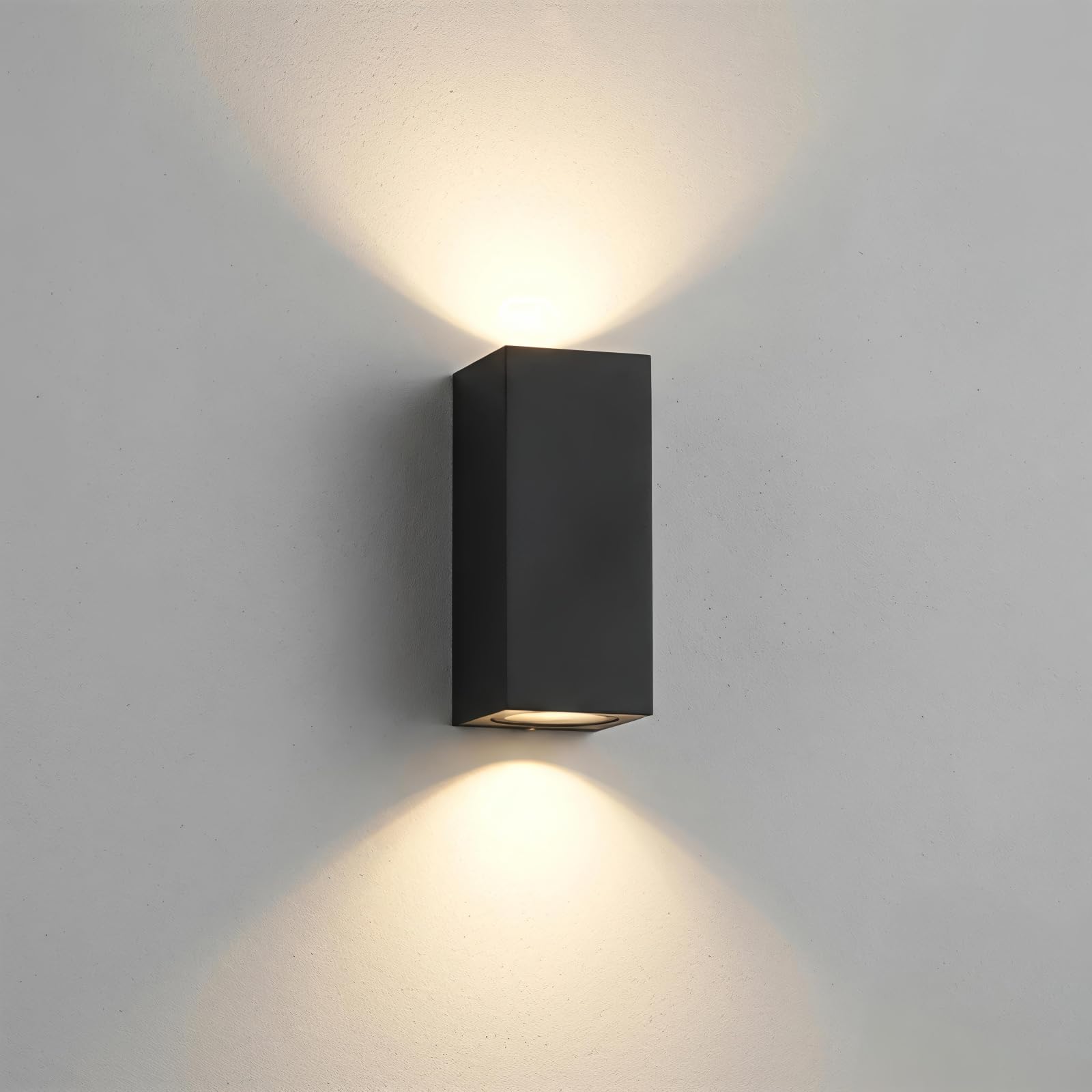 CANMEIJIA Outdoor Wall Lights Mains Powered, Black Aluminium Up Down Exterior Wall Light with 2 x 5W GU10 LED Bulbs, 3000K Warm Light IP65 Weatherproof Garden Sconce for Patio Porch Path