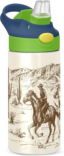 xigua West Cow - Botella de agua para niños botellas aisladas al vacío con tapa con pajilla botellas termo de acero inoxidable a prueba de fugas