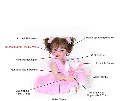 Miniatura 3 de Muñeca Reborn para niña pequeña, 22 pulgadas, Happy Dance con piel pintada en 3D, venas visibles y vinilo completo suave con pelo enraizado con