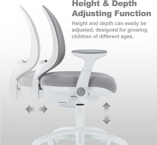Miniatura 5 de Silla de escritorio para niños, silla de computadora de oficina de estudio, diseño ergonómico, altura ajustable y profundidad del asiento (gris con