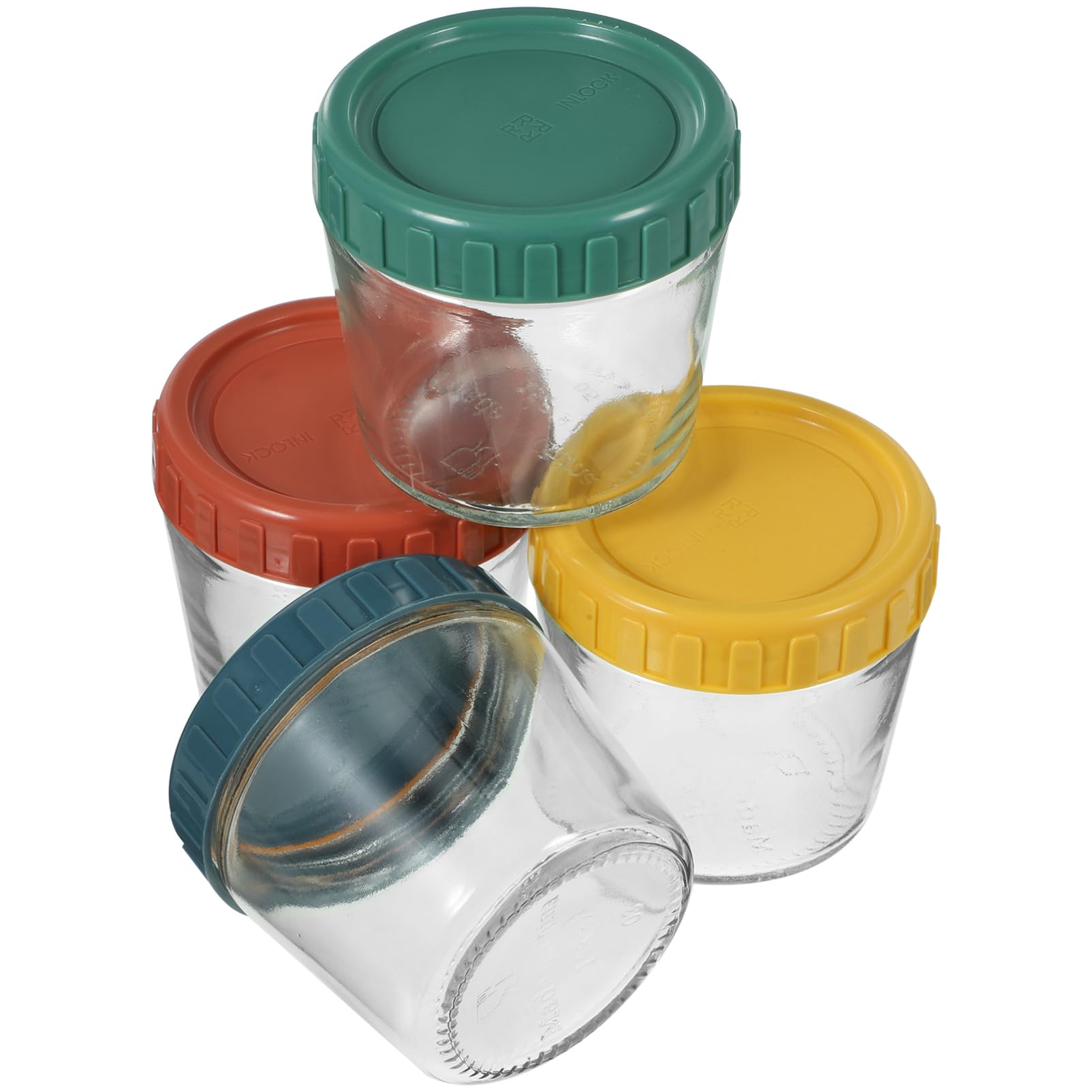 PRETYZOOM Barattoli Ermetici in Vetro 4 Pezzi Chiusura in Silicone | Set Impilabile, Uso Multifunzione, per Porzioni Yogurt e Alimenti, Formato Compatto da Dispensa