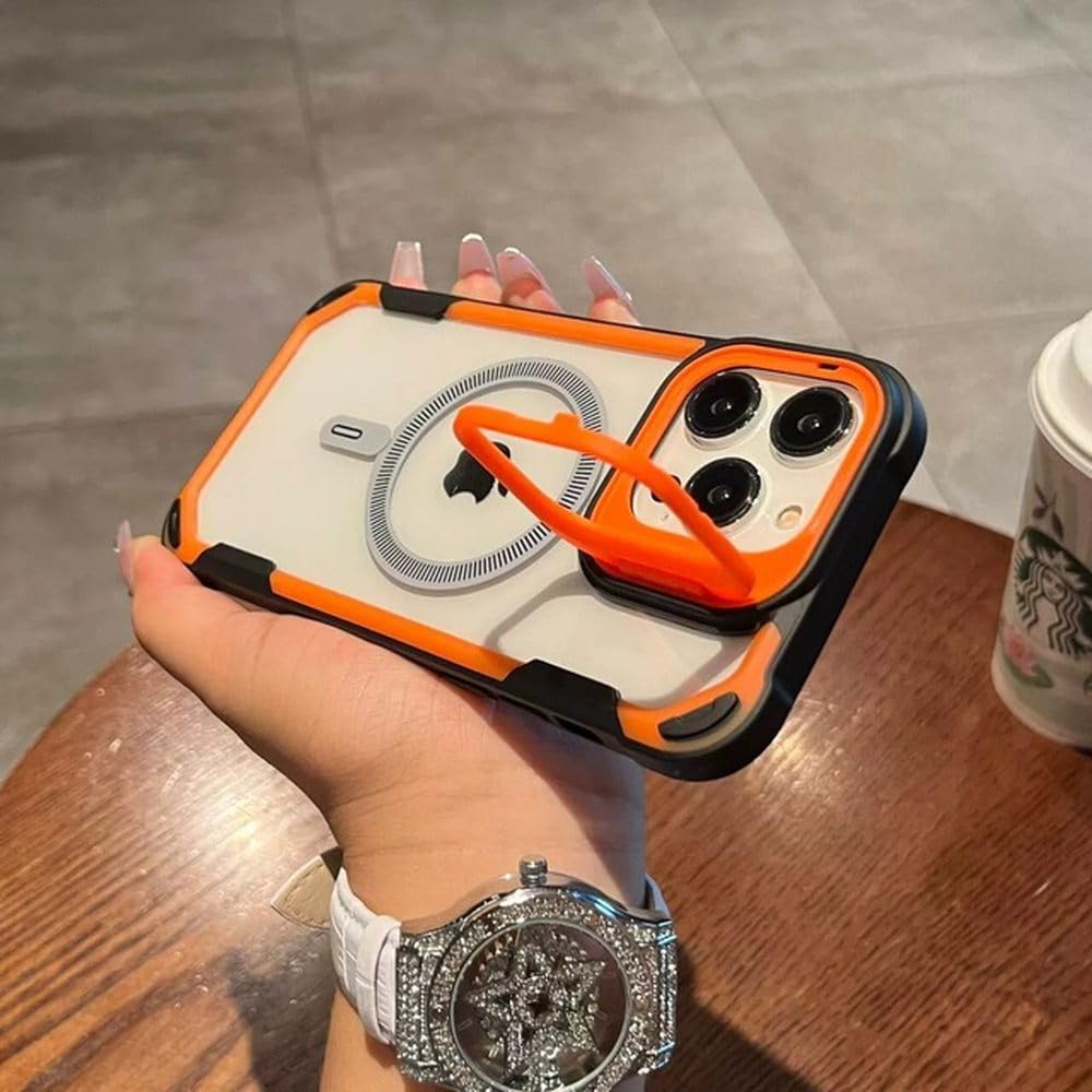 Coque iPhone 14 antichoc orange avec béquille magnétique stable - 4