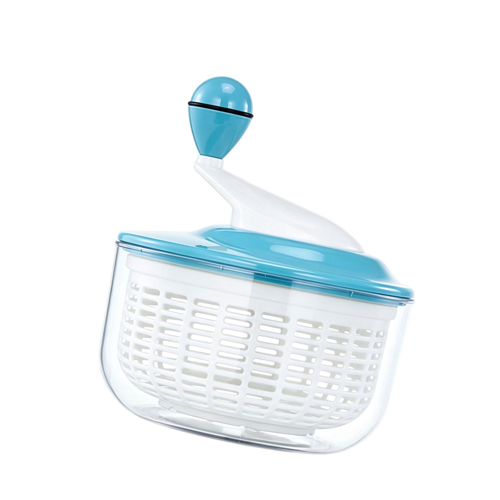 Pangboer Blue Fruit Vegetable Spinner Bowl Clear Manual Drainer With Inner Basket For Meal Prep, Leafy Produce Washing Tasks Vegetable Washer Spinner Produce Drying Bowl Lettuce