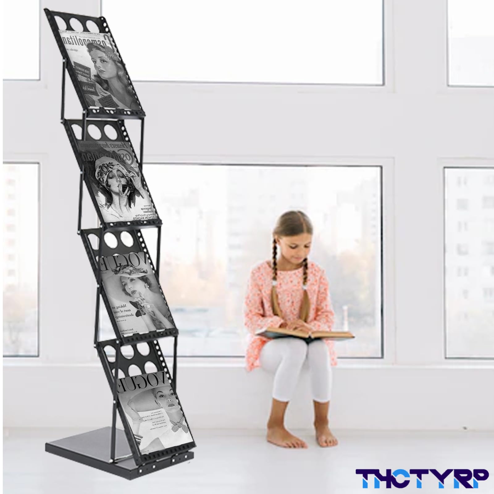Supporto per catalogo, portariviste pieghevole a 4 strati, formato A4, supporto per brochure su un lato, supporto verticale per riviste alla moda