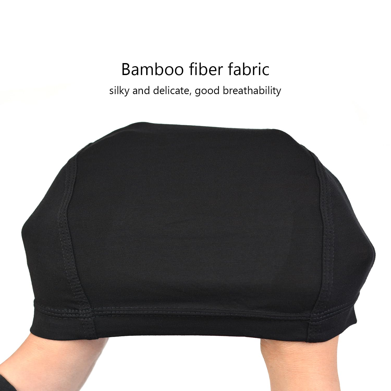 2 Pcs Bamboo Fiber Wig Caps Elastic Breathable Wig Cap for Wig Making (Black), 21.25 pollici - Image 3