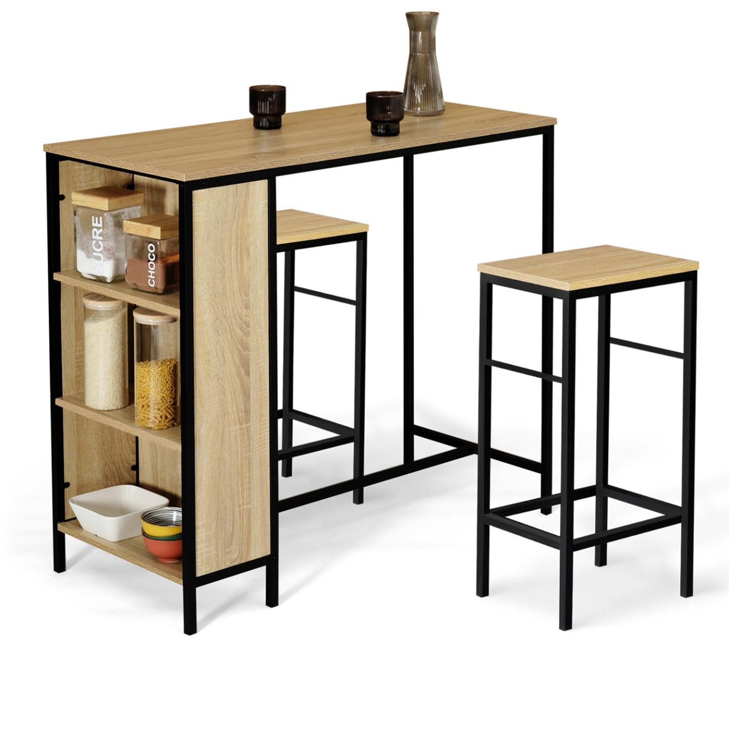 IDMarket - Ensemble Table de Bar Detroit et 2 tabourets Design Industriel