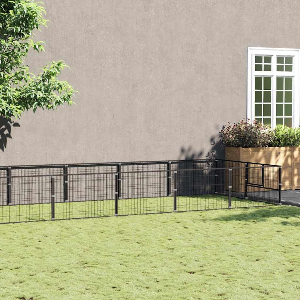 Enclos durable pour animaux en acier noir avec porte verrouillable