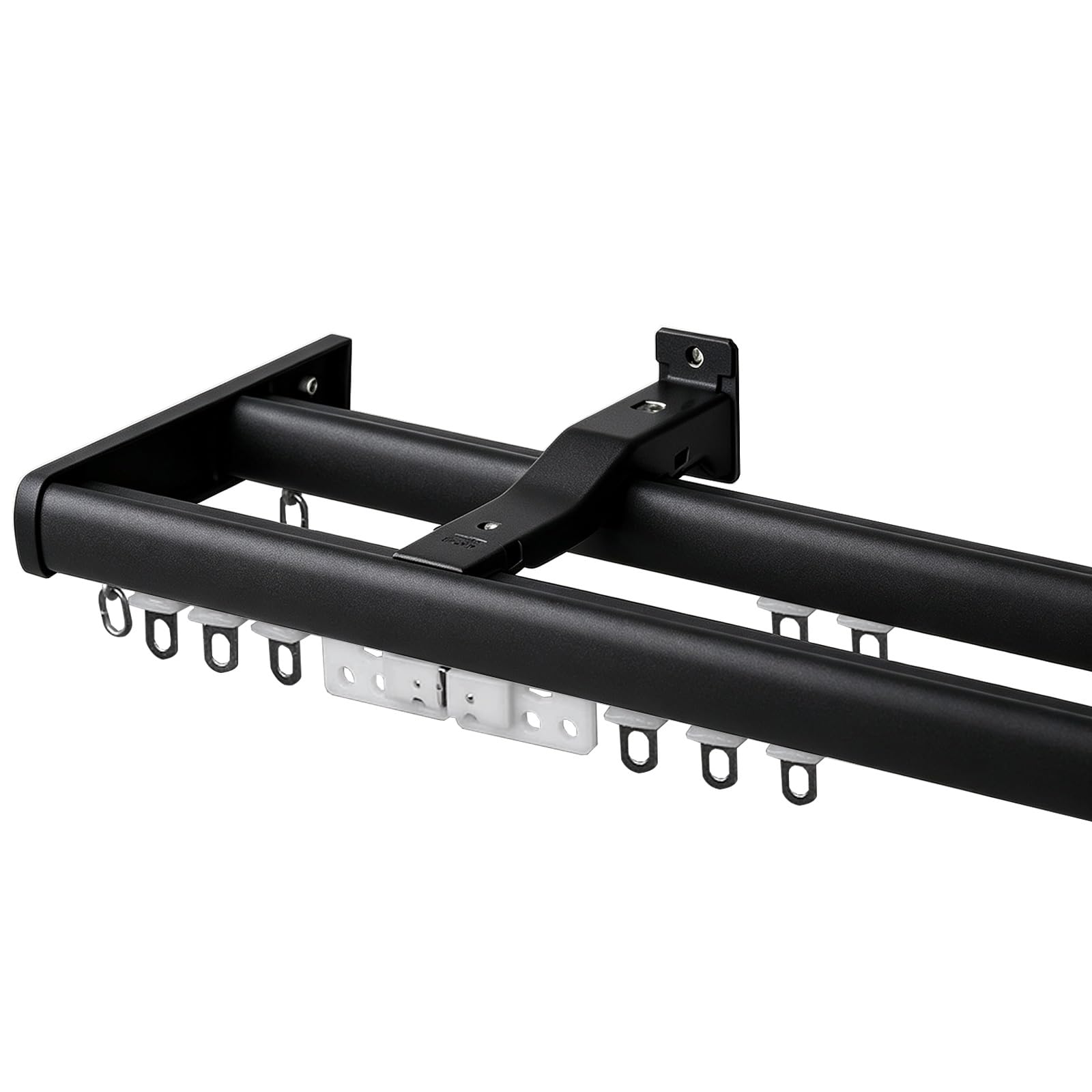 Tringle a Rideaux, Double Rail, Barre de Rideau, Alliage d'Aluminium | Tringle Rideau en d'Aluminium 22x22mm, Résistantes à la Rouille, Anti Usure, Capacité de Charge 28kg(Black,160cm (63in))