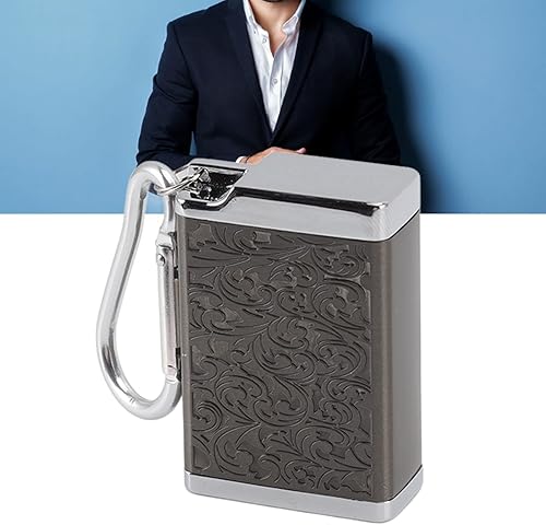 Miniatura 2 de Caja de ceniza de cigarrillos en relieve Patrón de aleación de aluminio Cenicero de bolsillo (negro)