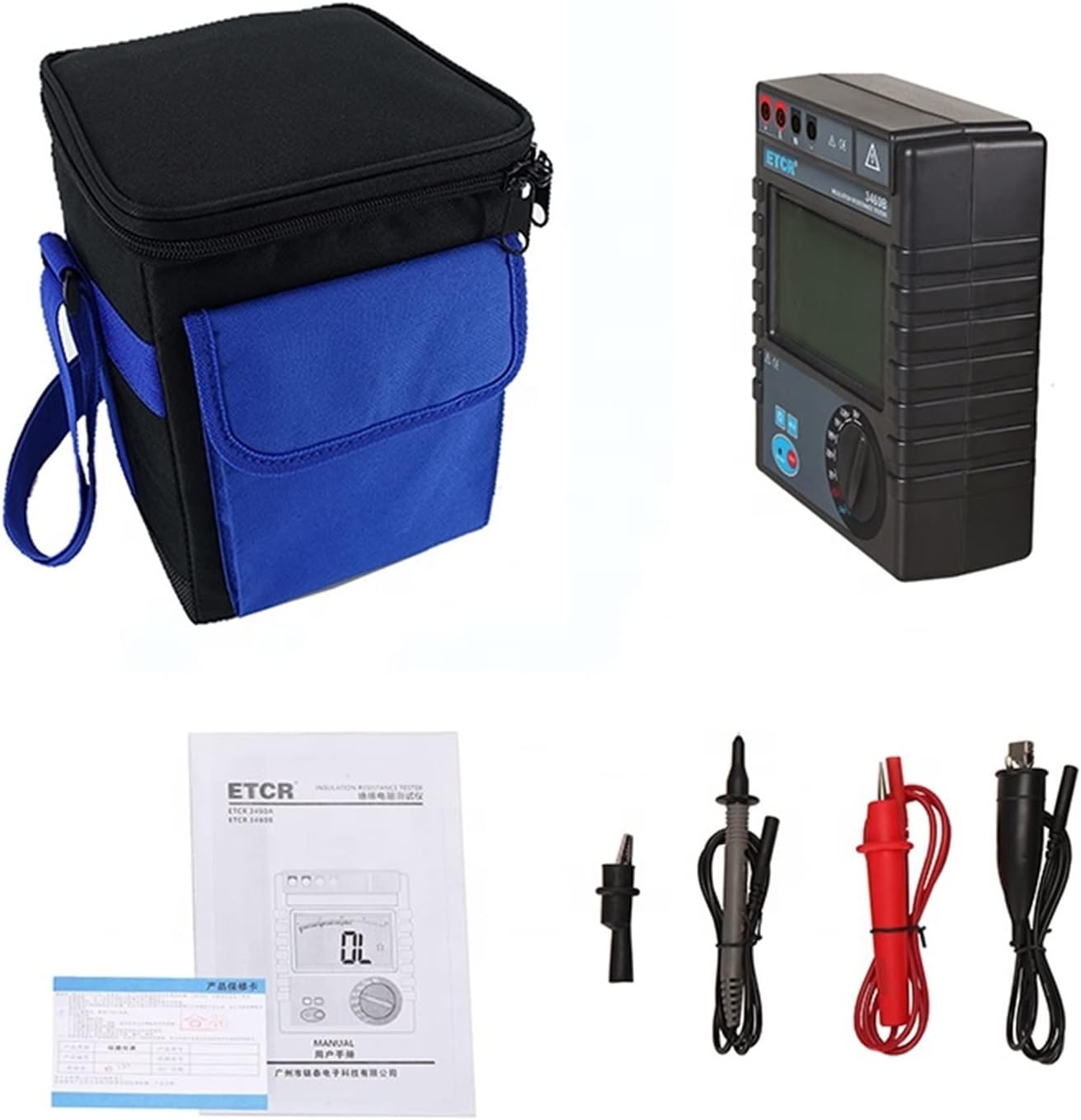 Insulation Resistance Tester, Earth Ground Resistance Tester ETCR3460B 5000V,0.1Mohm - 400Gohm,AC/DC0V-750V High Performance Hv Insulation Resistance Tester