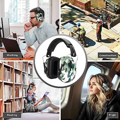 Image of ProCase NRR 28dB Noise Reduction Ear Muffs, Foldable Adjustable Passive Noise Cancelling Headphones for Adults Kids Autism, Hearing Protection for Shooting, Construction, Mowing, Studying -Camogreen