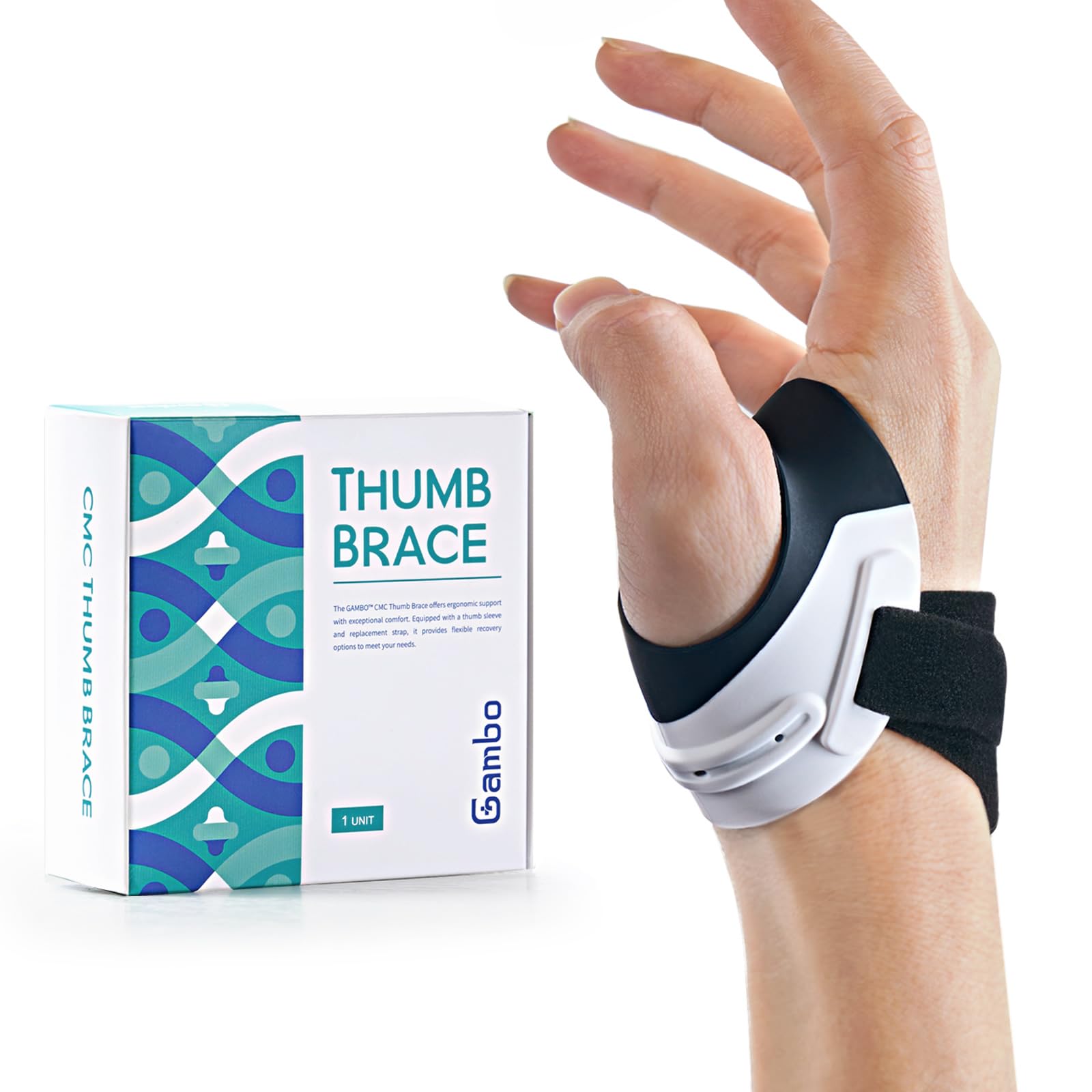 Gambo CMC Thumb Brace for Osteoarthritis, Anti-Crack Design for Joint Pain, Tendonitis, and Arthritis Relief - Lightweight Thumb Splint Stabilizer for