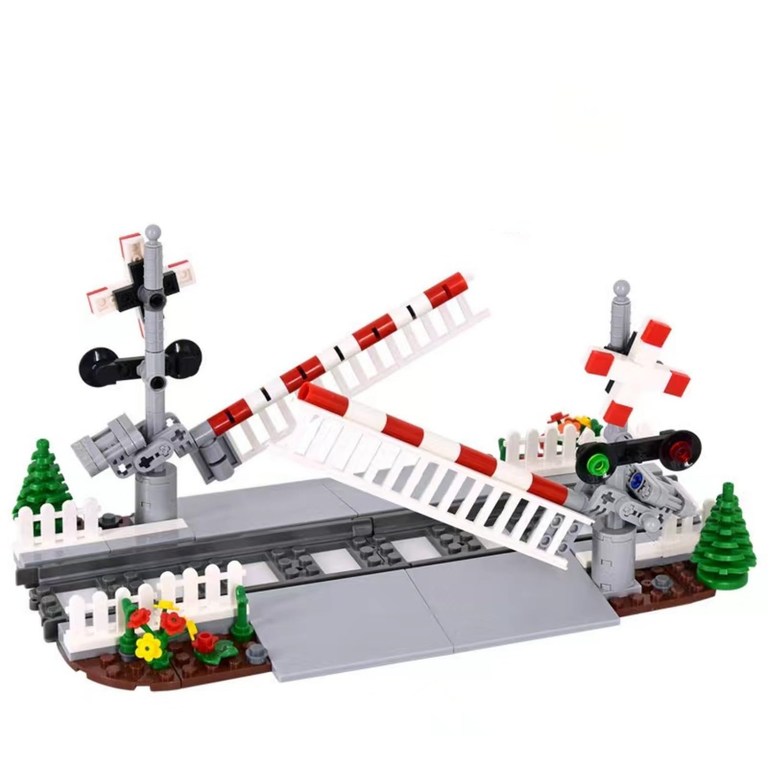 City Train Tracks Railroad Crossing Building Set, Train Tracks Railroad Accessories with Railroad Crossing, Compatible with Major Brands (B)