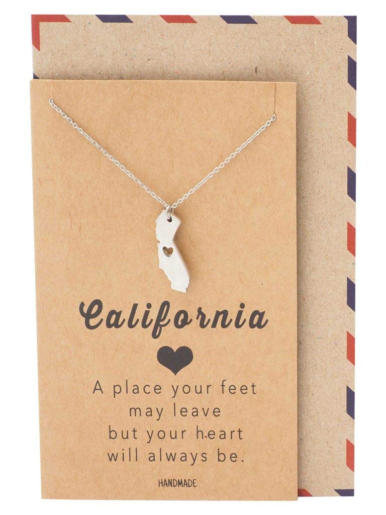quan jewelryCalifornia State Necklace, Handmade California Map Pendant Charm, Inspirational Necklace with Greeting Card