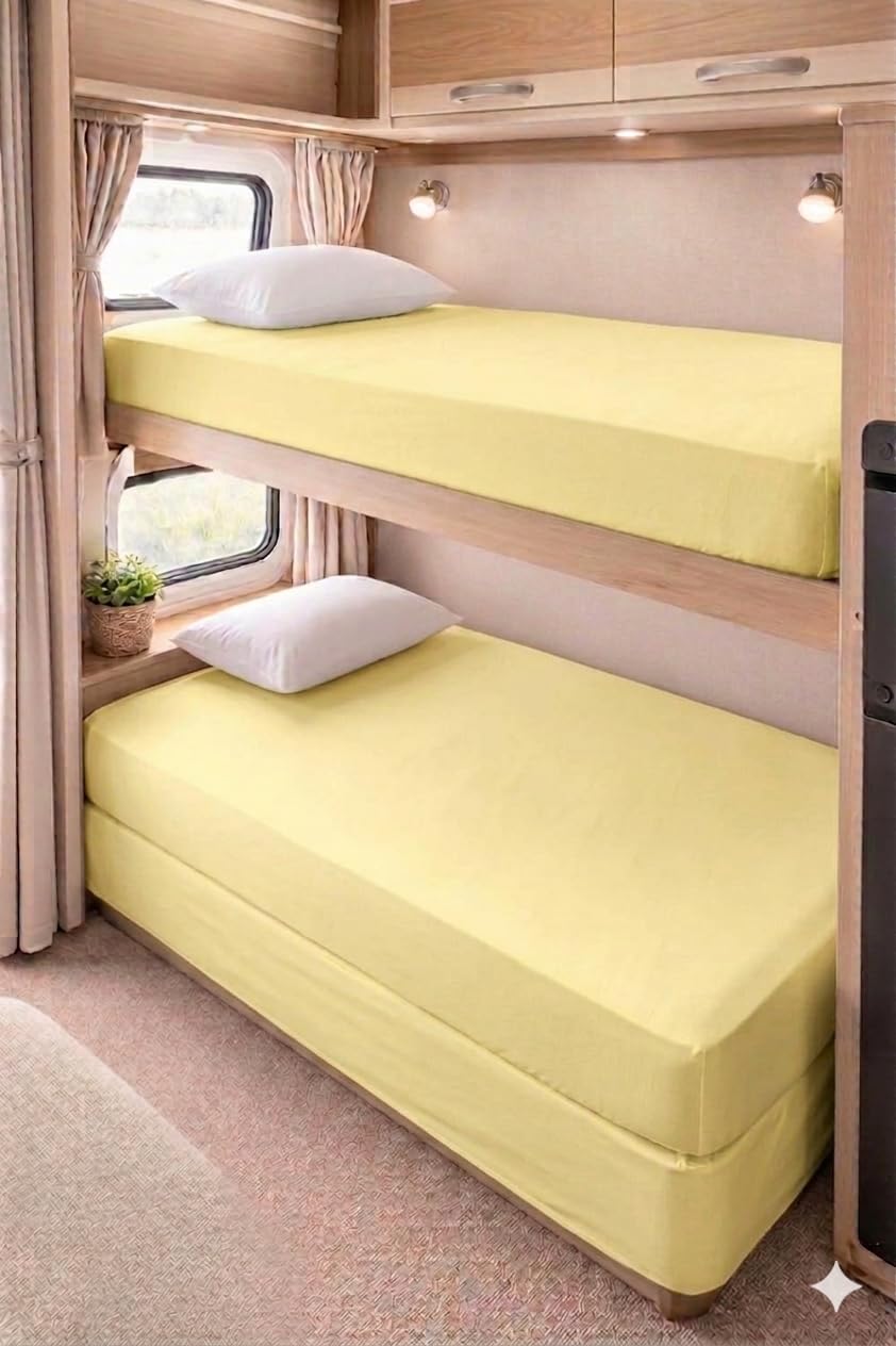 Bunk Bed Fitted Sheet Small Single Bed – 25cm Deep – Soft, EasyCare Mattress Cover – Ideal for Bunk Beds, Caravans & Kids’ Bedrooms (Lemon)