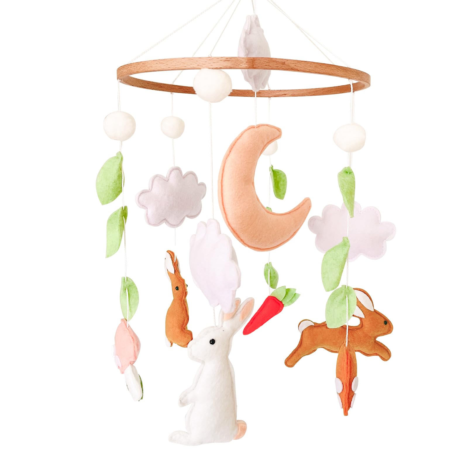 Baby Crib Mobile for Girls Boys, Woodland Baby Mobile for Crib, Bunny Nursery Mobile for Bassinet, Pack and Play, Rabbit Nursery Decor, Moon Cloud