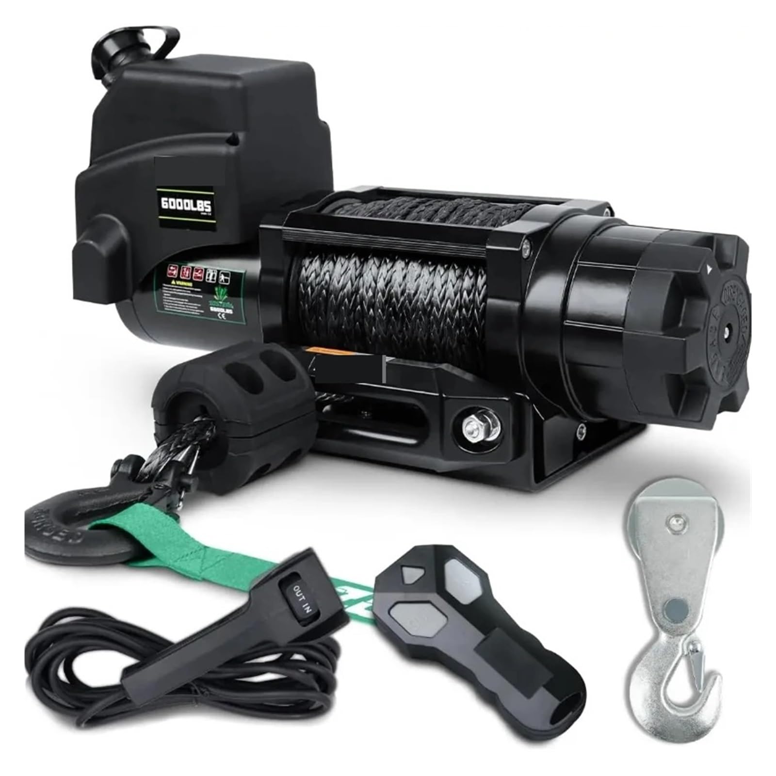 Paranco Elettrico, Verricello elettrico 12 V 6000 libbre for rimorchio for barche con cavo sintetico remoto da 1/4 di pollice x 55 piedi, gancio, interruttore manubrio wireless