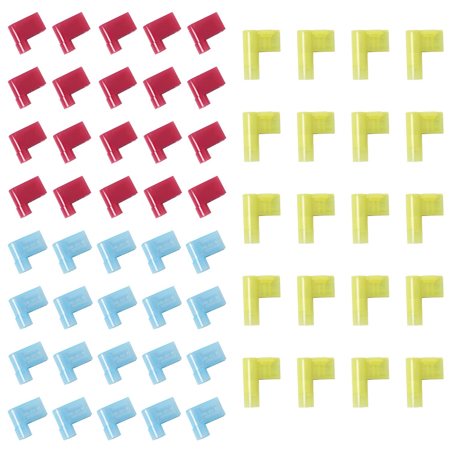 60PCS Nylon Flag Spade Quick Disconnects Female Wire Connector 90 Degree Electrical Crimp Wire Terminals Right Angle Spade Connector Durable Terminal Connectors
