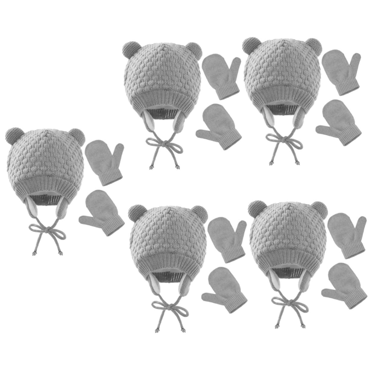 5 Sätze Kindermütze kinder winterhandschuhe kinder wintermütze kinderfäustlinge Babyhandschuhe neugeborene warme mütze -Winterstrickhandschuhe Outdoor-Babymütze Acrylwolle Grey