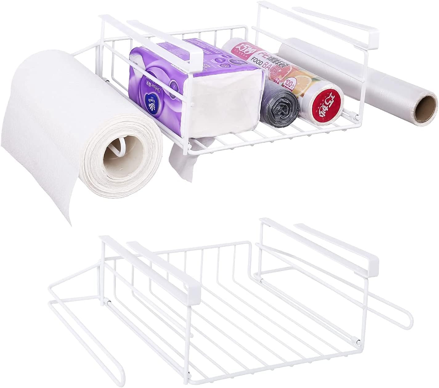 Ezprotek Under Shelf Basket, 2 Pack Metal Wire Under Organizer