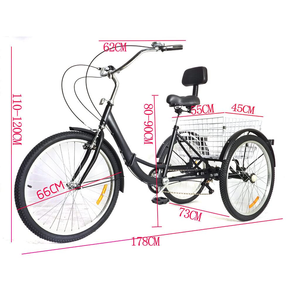 Tricycles pour adultes – Vélo pliable à 3 roues avec siège arrière et panier de courses, vélos à trois roues de 50,8 cm, double chaîne, pour femmes/personnes âgées/parents, charge maximale de 175