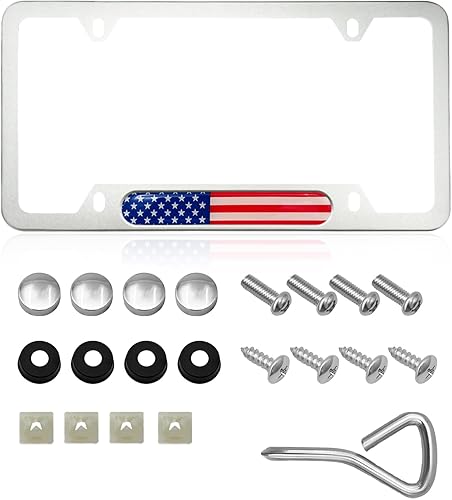 Miniatura 9 de 2 piezas de marco para placa de matrícula con bandera, cubierta de placa auto de acero inoxidable con bandera estadounidense patriótica, soporte de