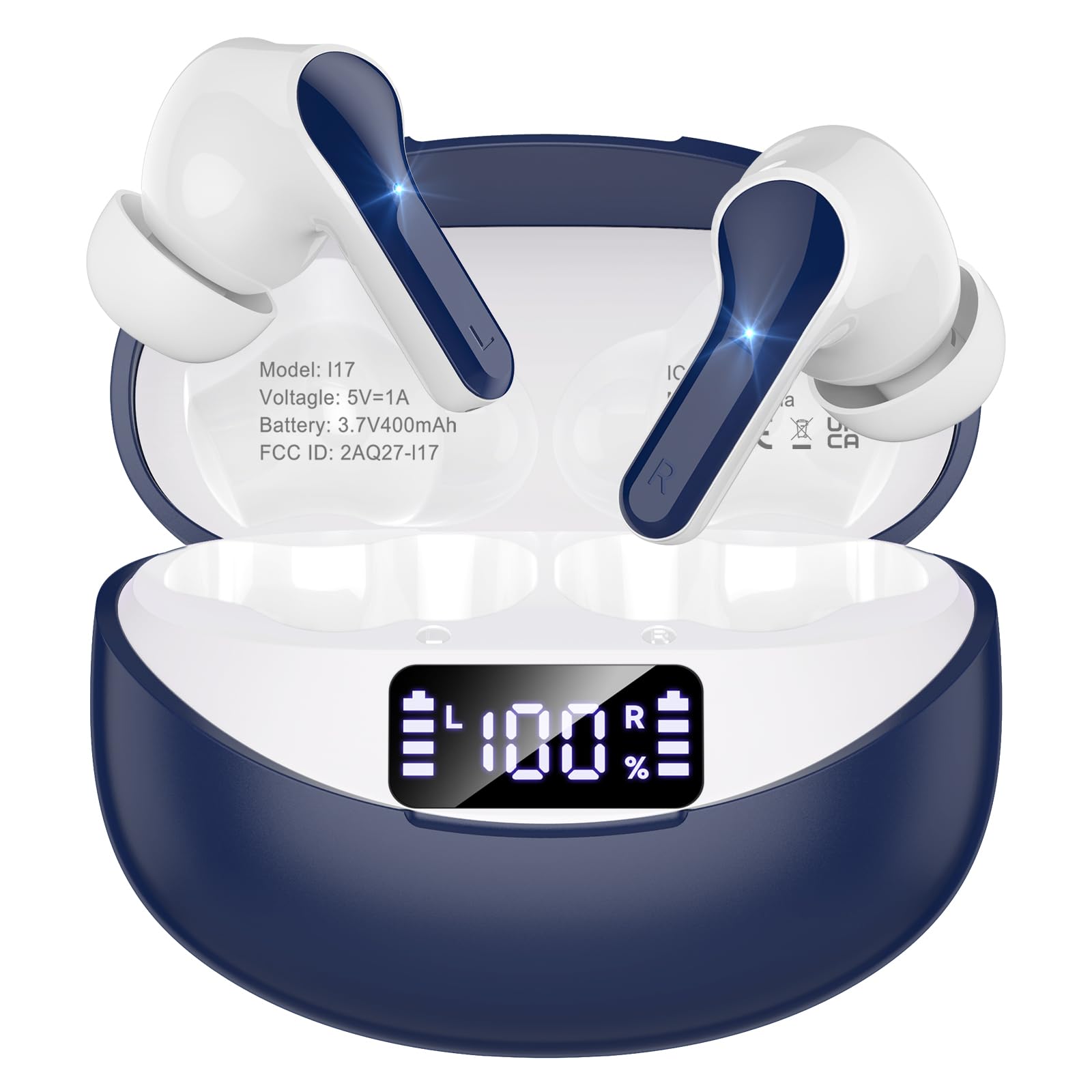 Wireless Earbuds, Bluetooth 5.3 Headphones HiFi Stereo 50H Playback LED Digital Display Ear Buds with ENC Noise Canceling Headset, IPX7 Waterproof Earphones for Gym/Running/Work(Blue)-image-48