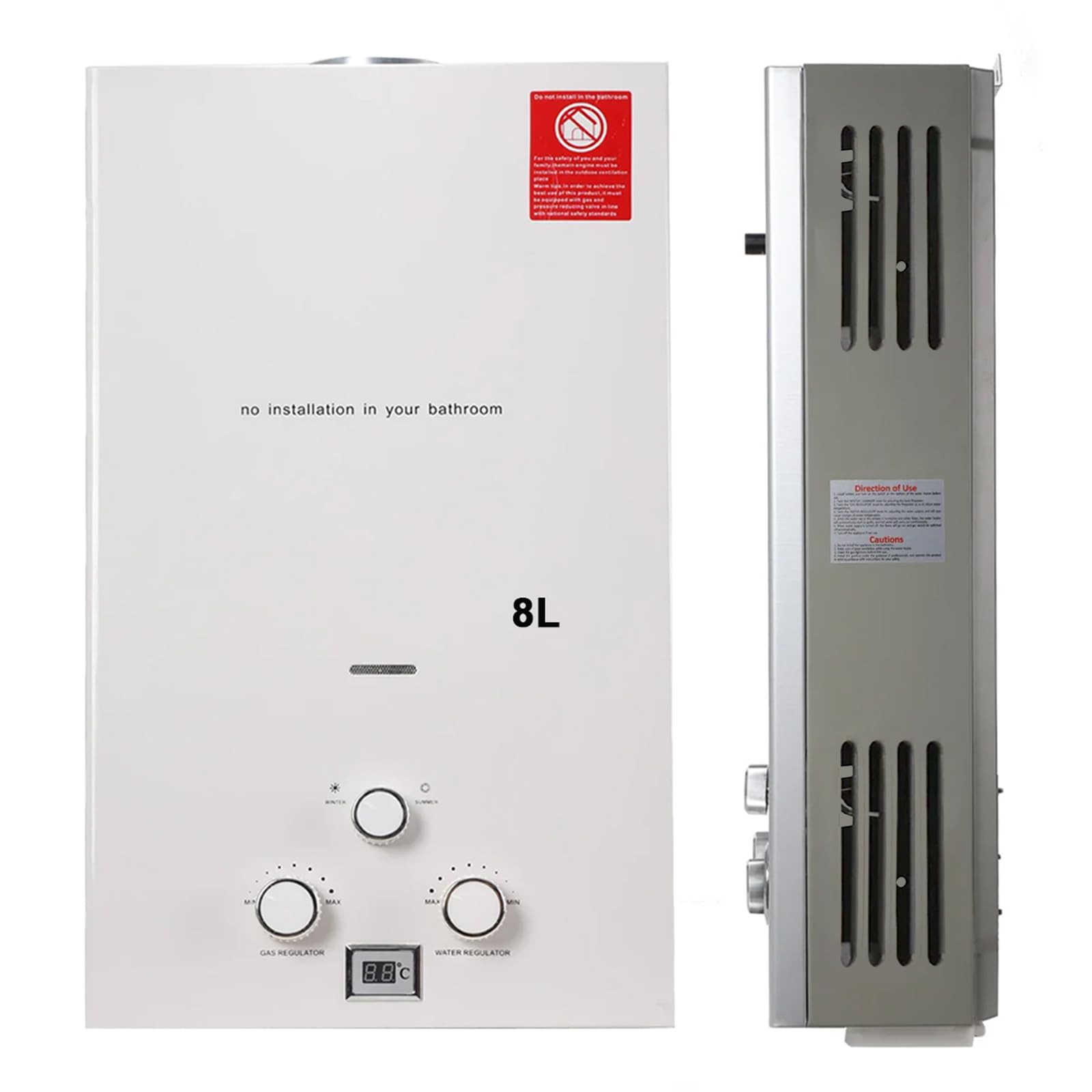 NICCOO 8L LPG Water Heater Propane Gas Water Heater Portable Instant Gas Boiler Tankless Camping Shower White
