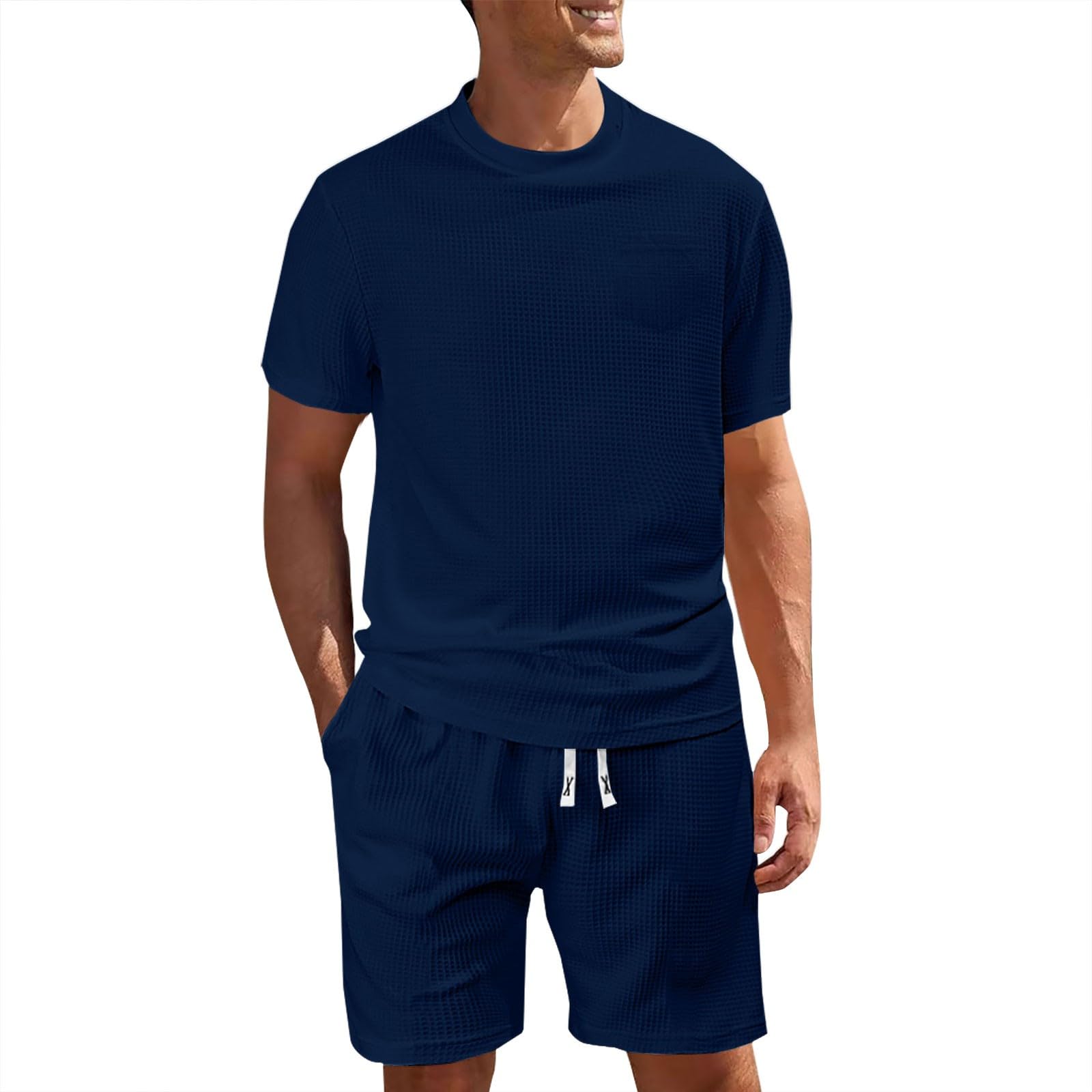 Tuta da uomo elegante e sportiva, per il tempo libero, con motivo strutturato, leggera, traspirante, morbida, confortevole, sottile, ad asciugatura rapida, per interni e tutti i giorni