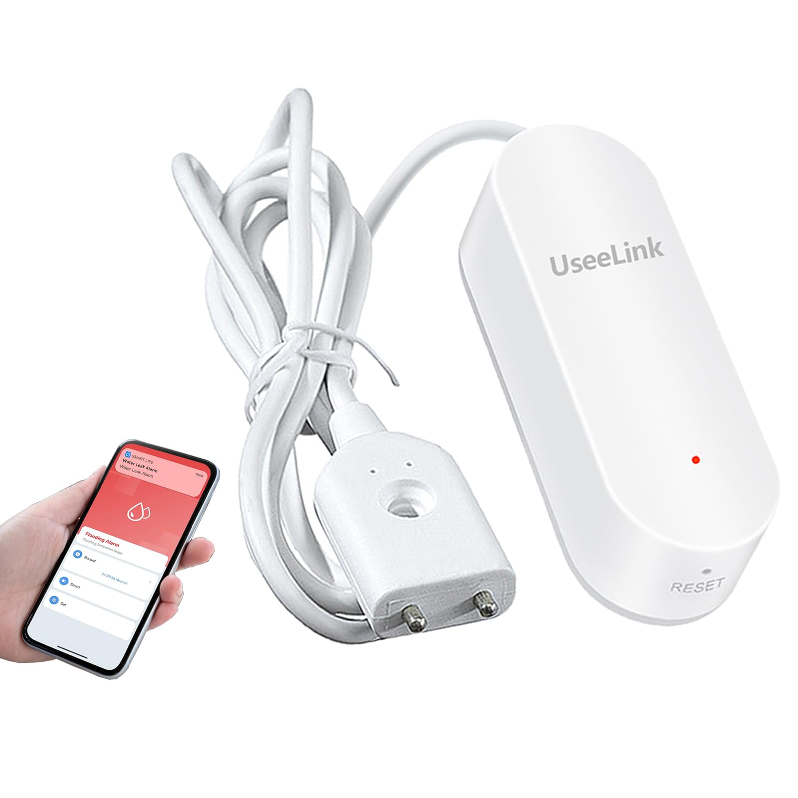 UseeLink Smart WiFi Water Leak Detector, 2.4GHz Wireless, APP Smart Push, Remote Control & App Sharing, Alarm for Home and Office, with Battery Powered,Easy Installation, 1Pack