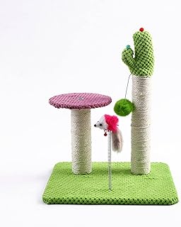 DIPIL Cactus Cat Scratching Post, Jumping Platform Hanging Ball Cat Scratching Board, Natural Sisal Rope Cat Post, Covered with Soft Plush Fabric, Cat Claw Scratching Post, Suitable for Small Cats