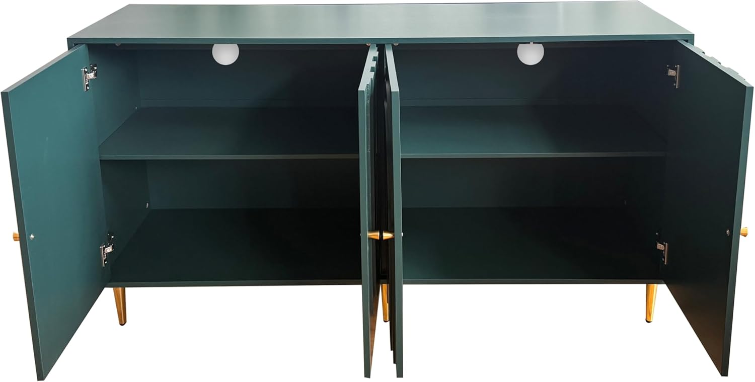 Large Green Sideboard Buffet with Storage, Fluted Credenza Cabinet with Adjustable Shelves, Tv Console Stand Table for Living Room, Office Room