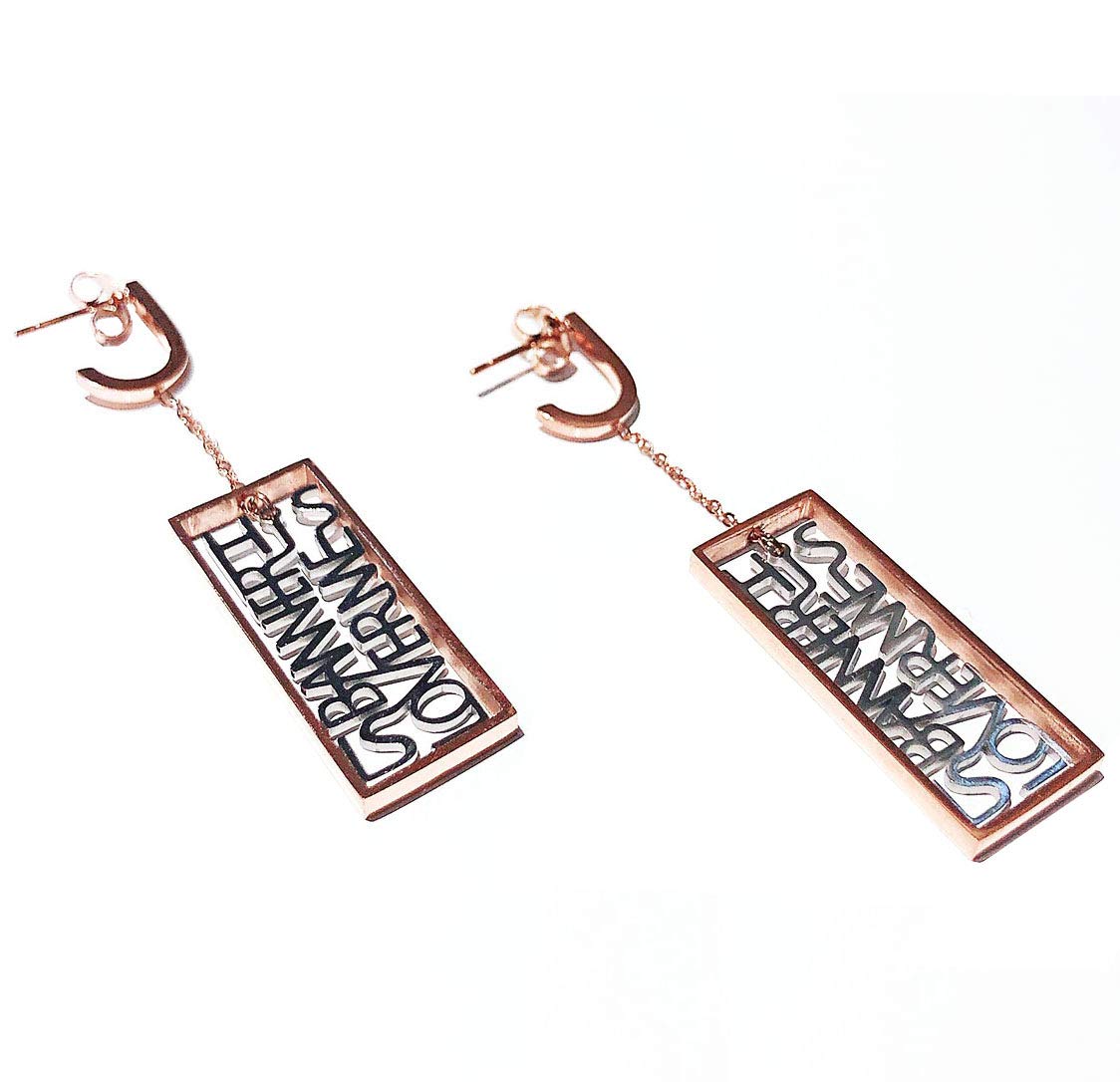 Belovedonerose gold plated stainless steel rectangle drop dangle earrings Song of Songs bible verse fashion calligraphy earrings hypoallergenic unique gifts for teens and women