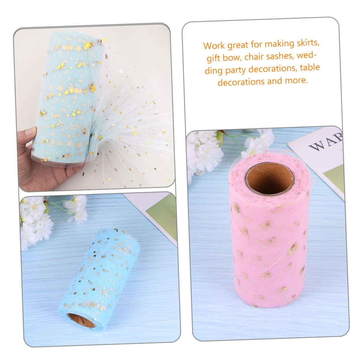 EXCEART Lot De 3 Rouleaux De Tulle À Paillettes Étoiles Polyvalents Pour La Confection De Jupes Et Décorations 2 Pièces X 3