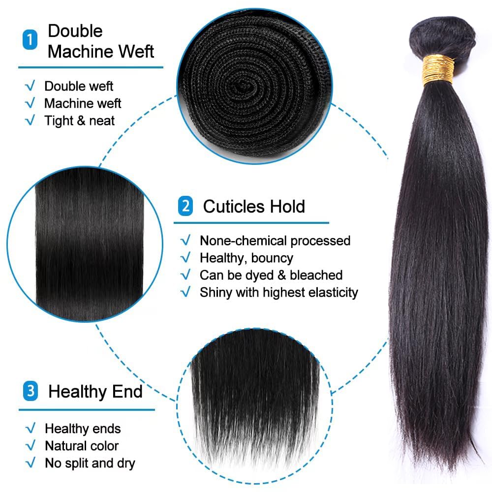 Brazilian Virgin Hair Straight Human Hair One Bundle 28 Inch 100% Unprocessed Virgin Straight Human Hair Bundle Extension Weave Natural Black Can be Dyed and Bleached