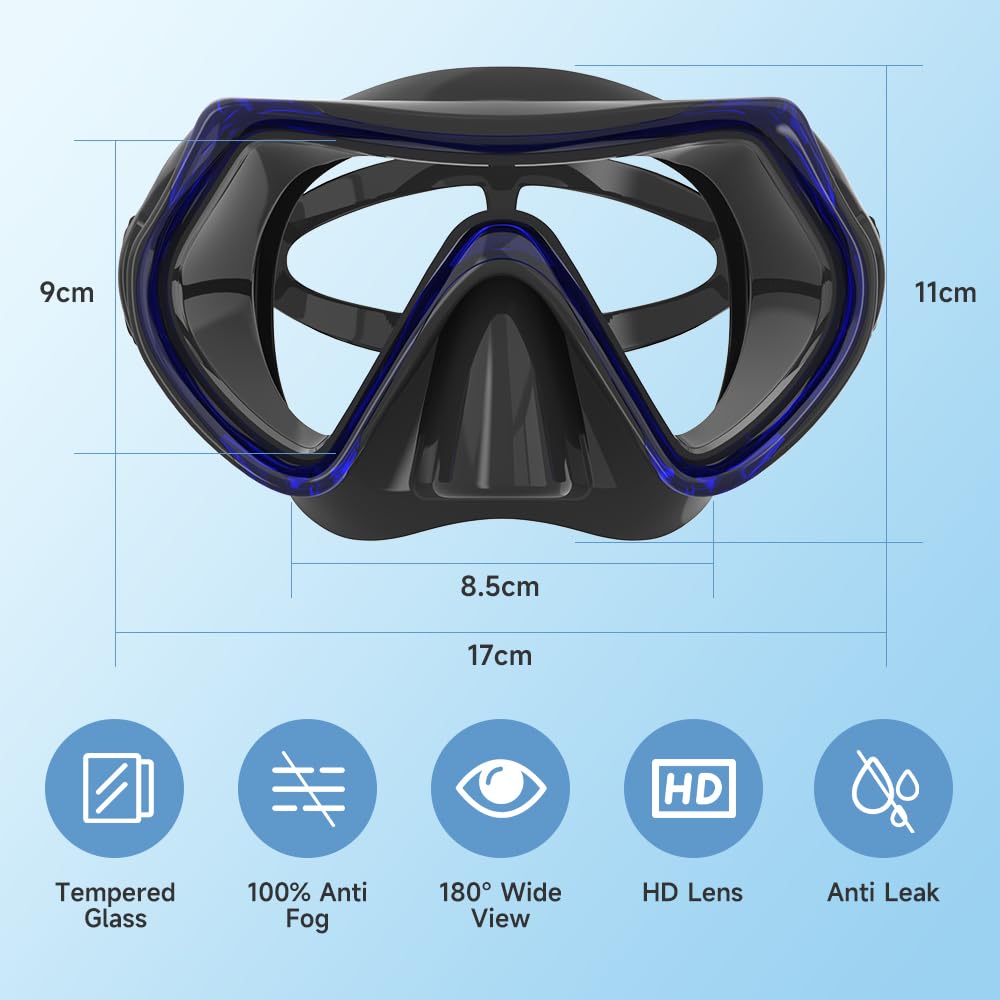 Findway Unisex Maschera Subacqua Adulti, Maschera Snorkeling per Uomo Donna e Adolescenziale, Occhialini Nuoto in Vetro Temperato con Coprinaso Adatto per Immersioni, Snorkeling, Nuoto
