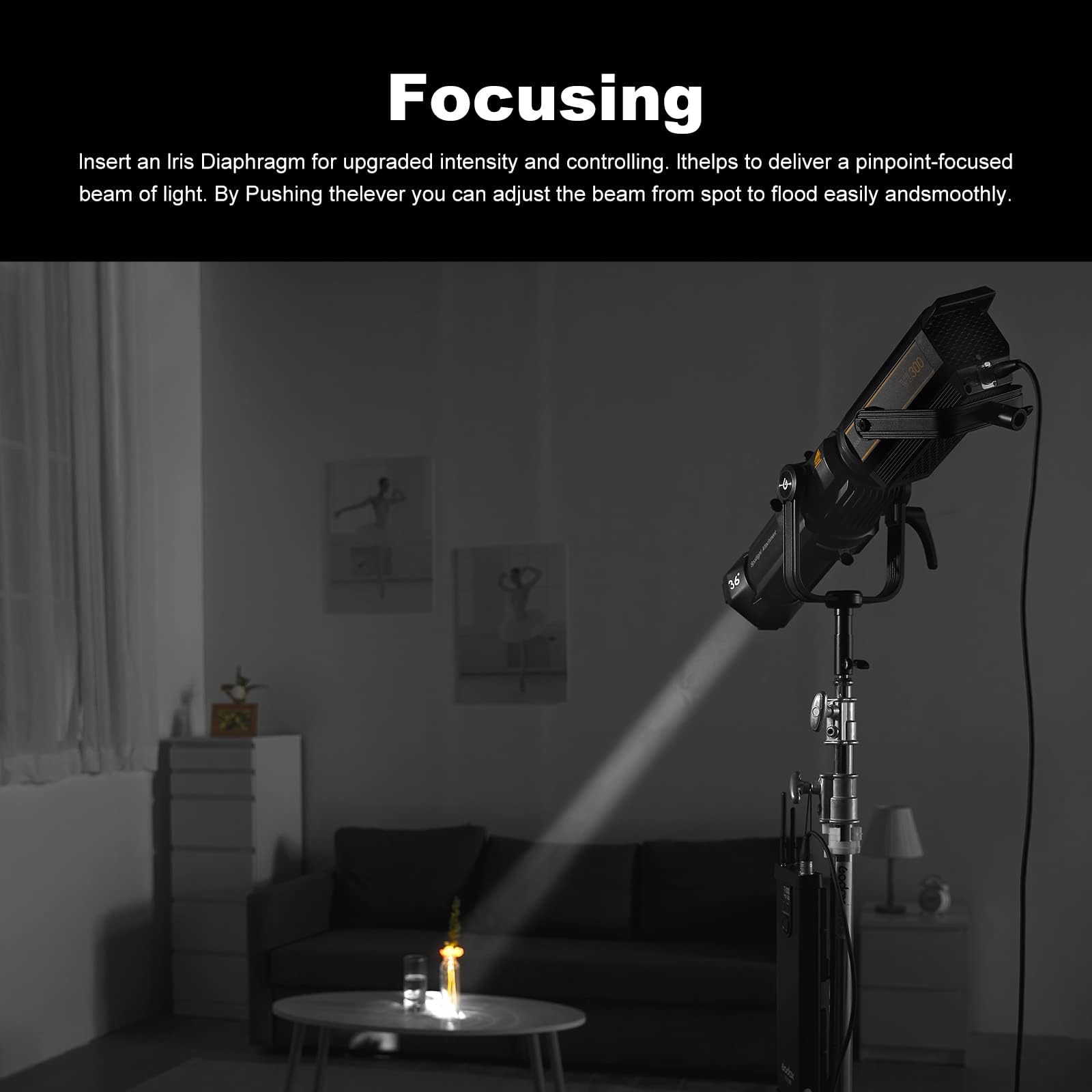 Godox Spotlight Attachment Kit, konischer Snoot mit 36° Projektionslinse und 9 Gobos für Bowens Mount Flash Speedlite, Studio Strobe Monolight, Fotografie LED Licht und Video Licht (VSA-36K)