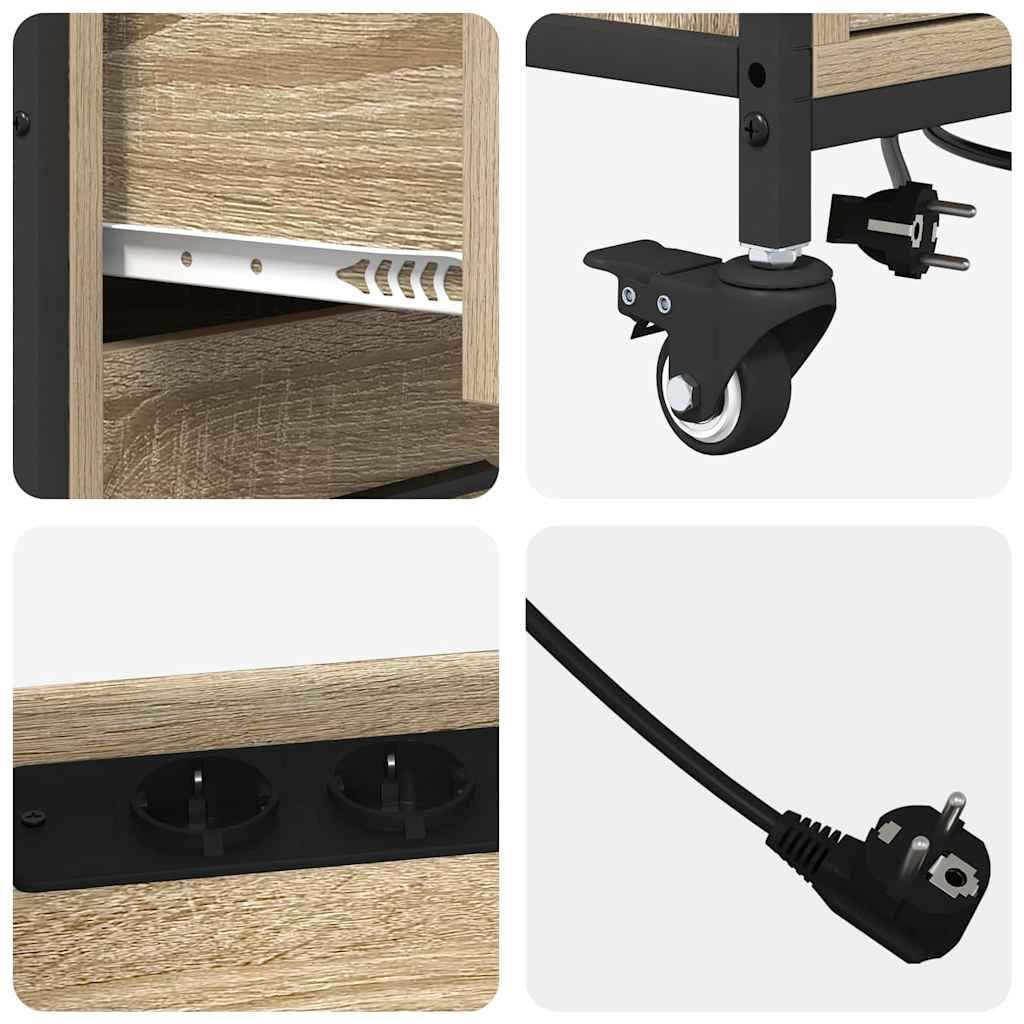 vidaXL Schrank mit Ladestation Mit Rad Sonoma-Eiche 76 x 41 x 72 cm, Moderner Büroschrank, rechteckig, mit Ladefunktion, Holz, praktische Lösungen fürs Arbeiten